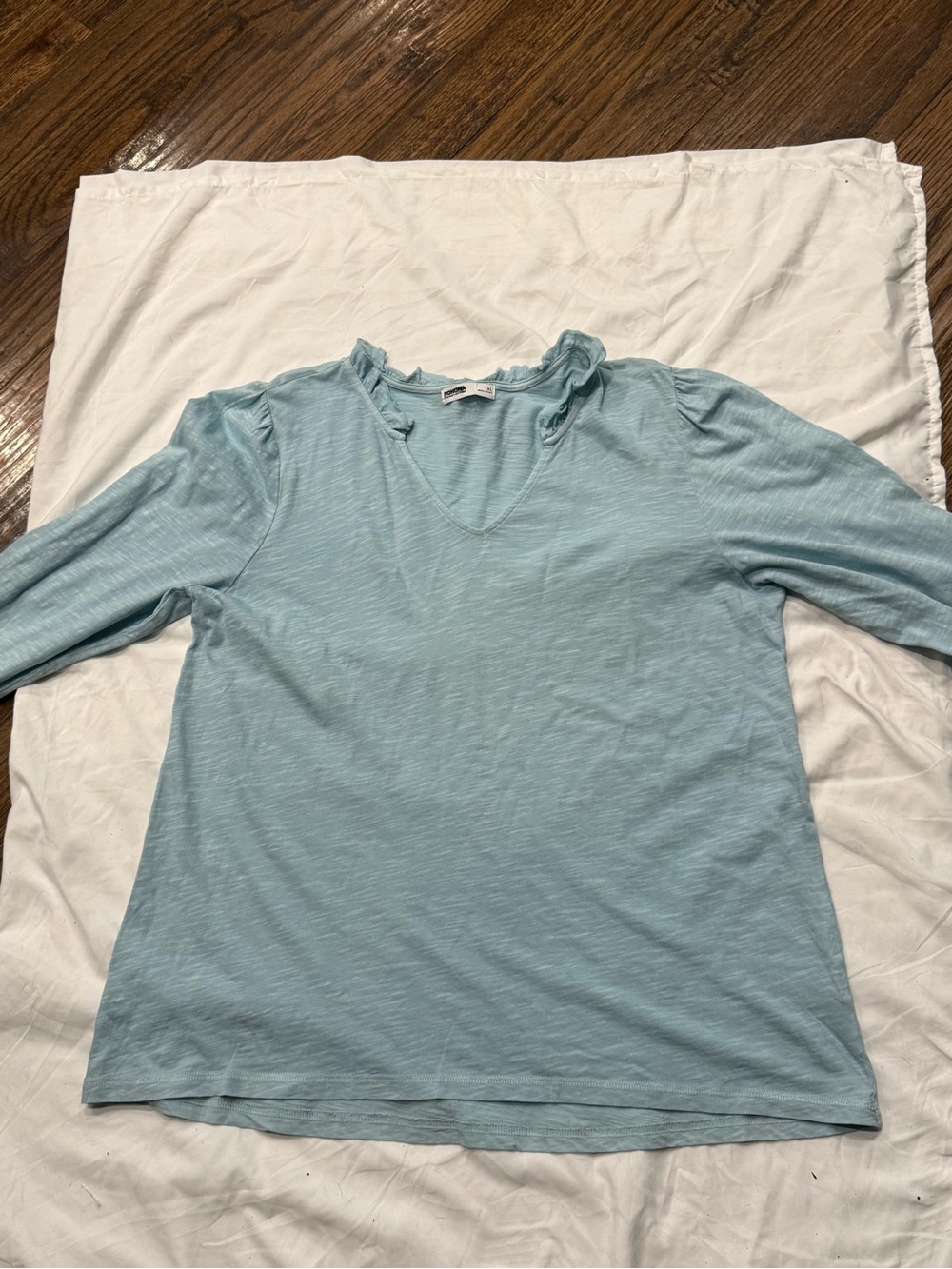 Sonoma Light Blue V-Neck Long Sleeve Ruffle Top
